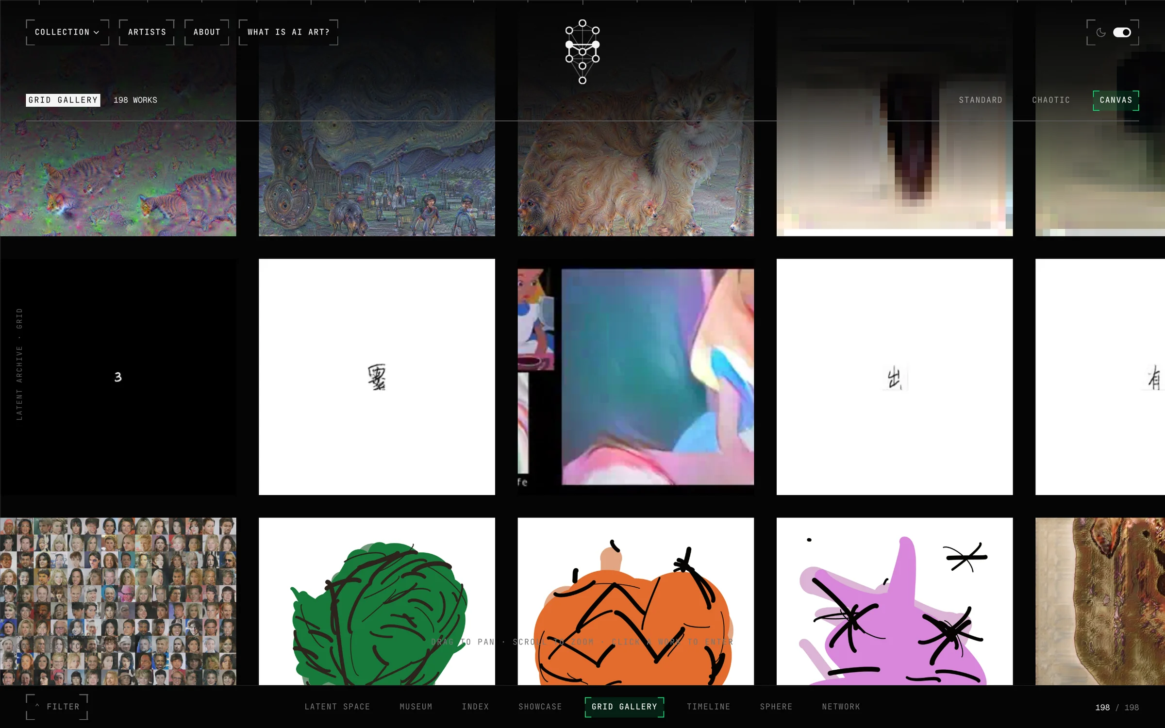 The Canvas view: an infinite pannable field of works