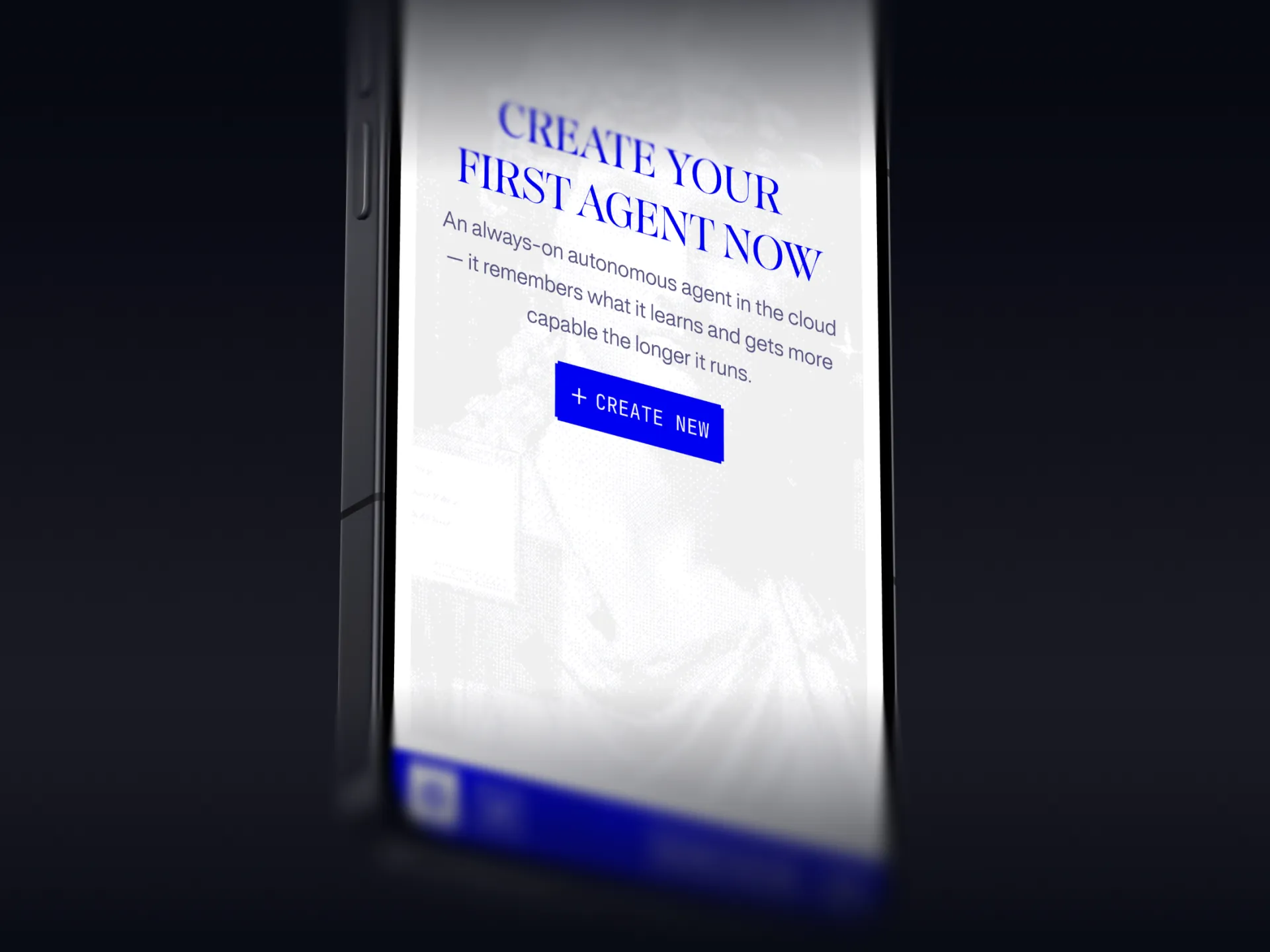 Empty state on a phone: create your first always-on agent in the cloud