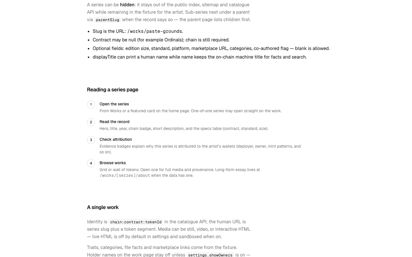 Docs section on series and works