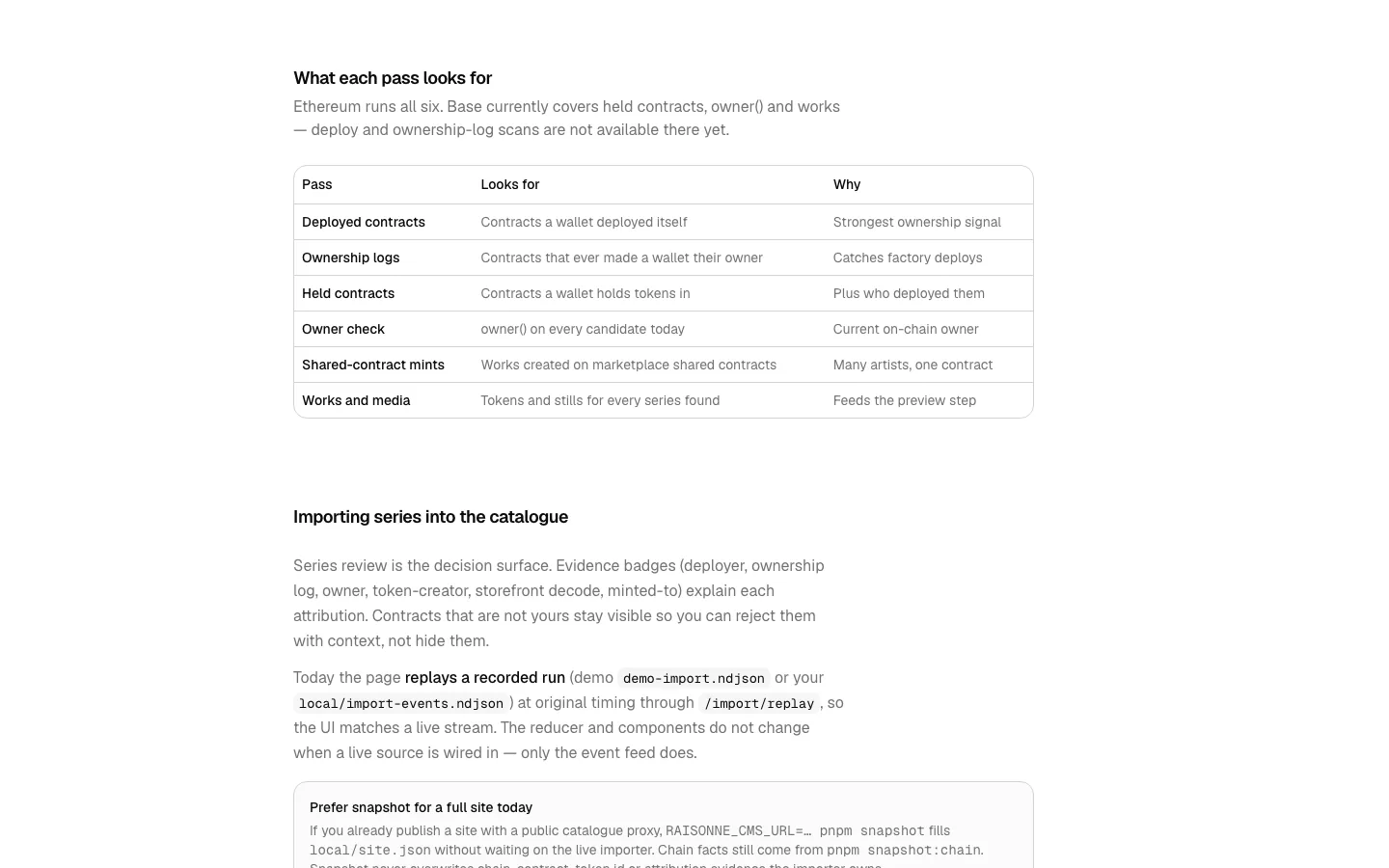 Docs section on importing art from wallets